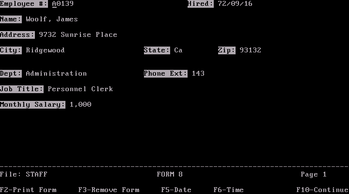 PFS File A01 - Entry